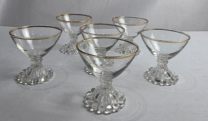 Set of 6 Anchor Hocking Berwick Boopie Sorbet Glasses w/ Gold Rim