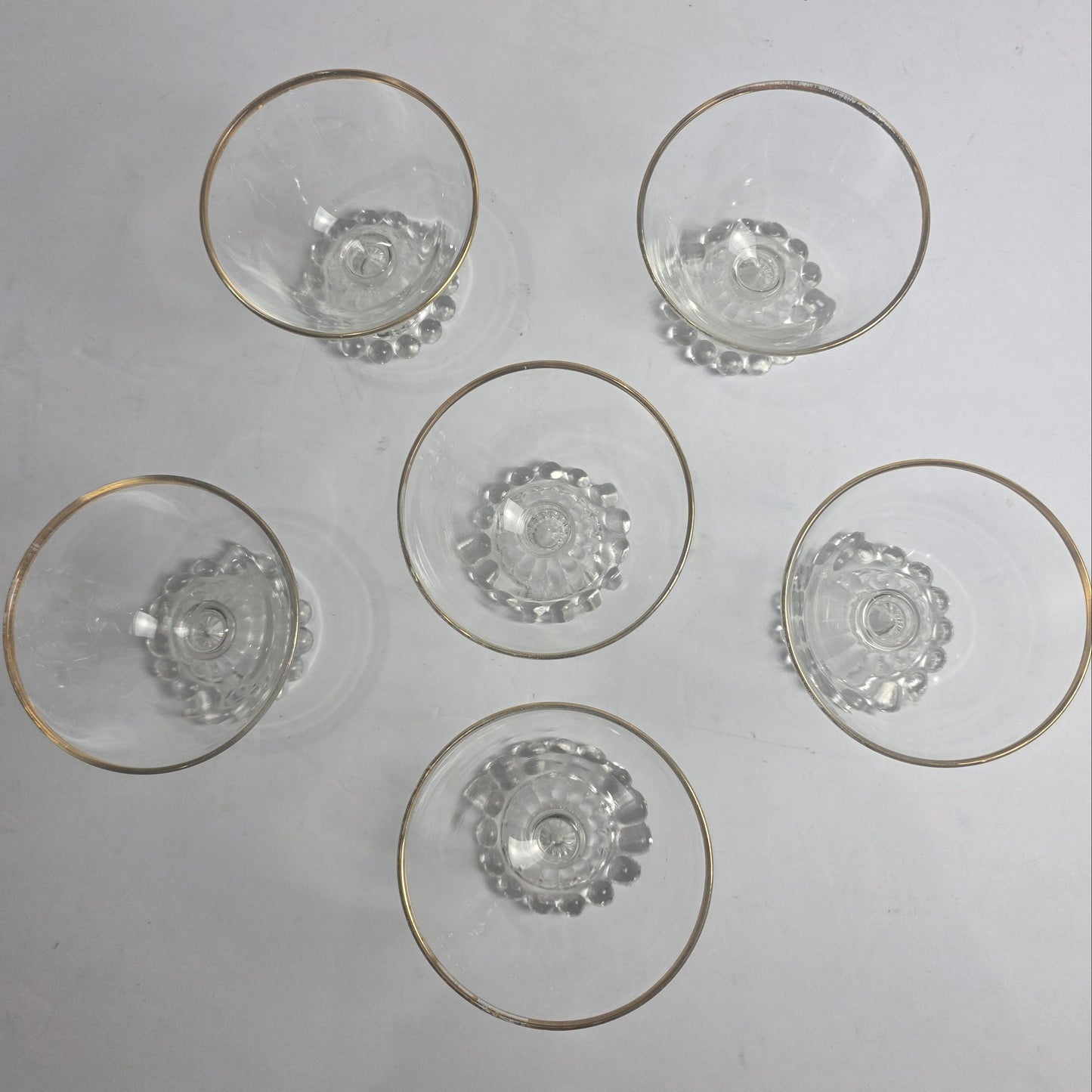 Set of 6 Anchor Hocking Berwick Boopie Sorbet Glasses w/ Gold Rim