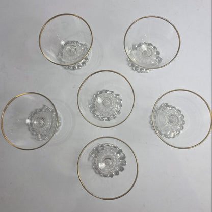 Set of 6 Anchor Hocking Berwick Boopie Sorbet Glasses w/ Gold Rim