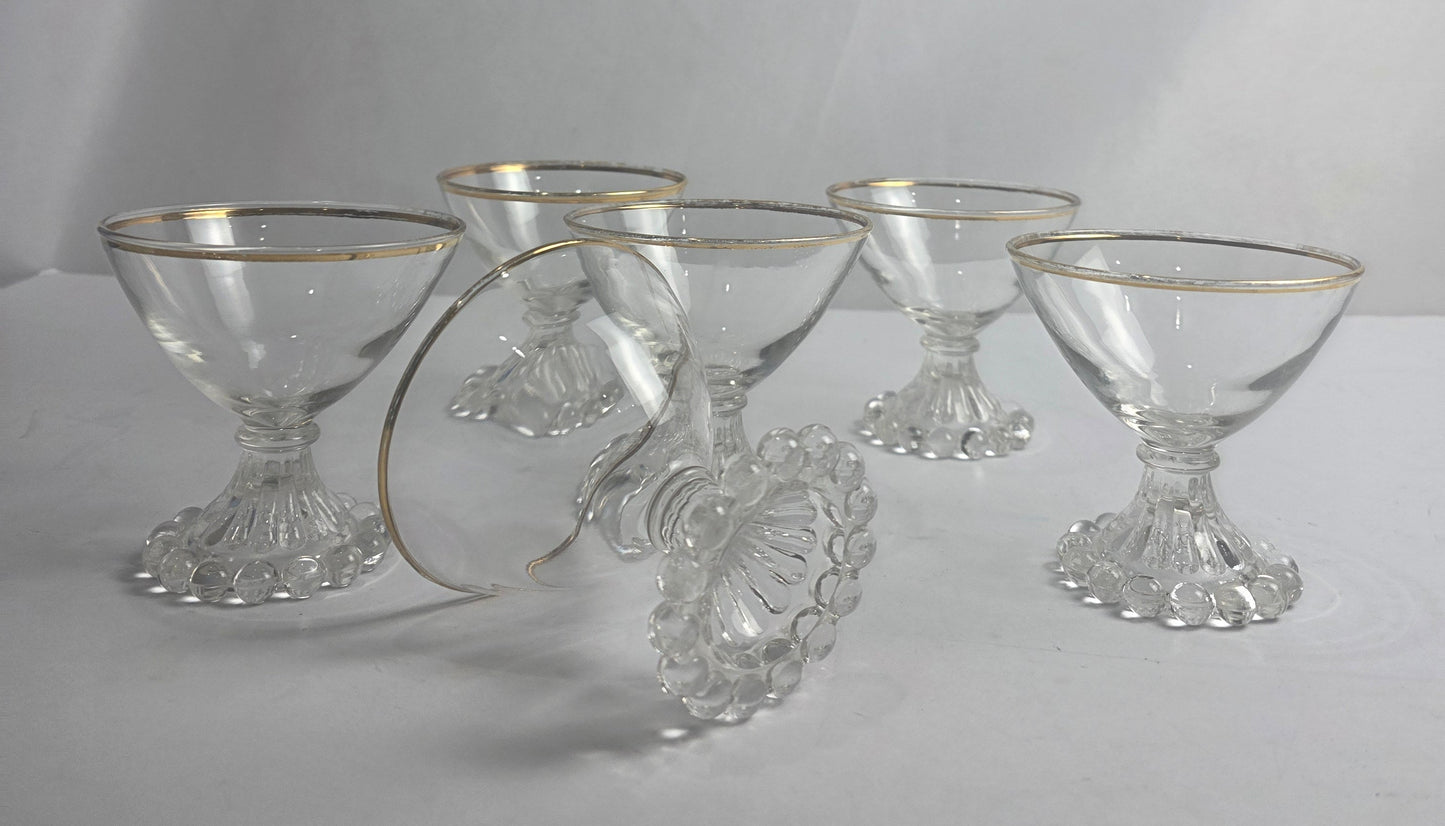 Set of 6 Anchor Hocking Berwick Boopie Sorbet Glasses w/ Gold Rim