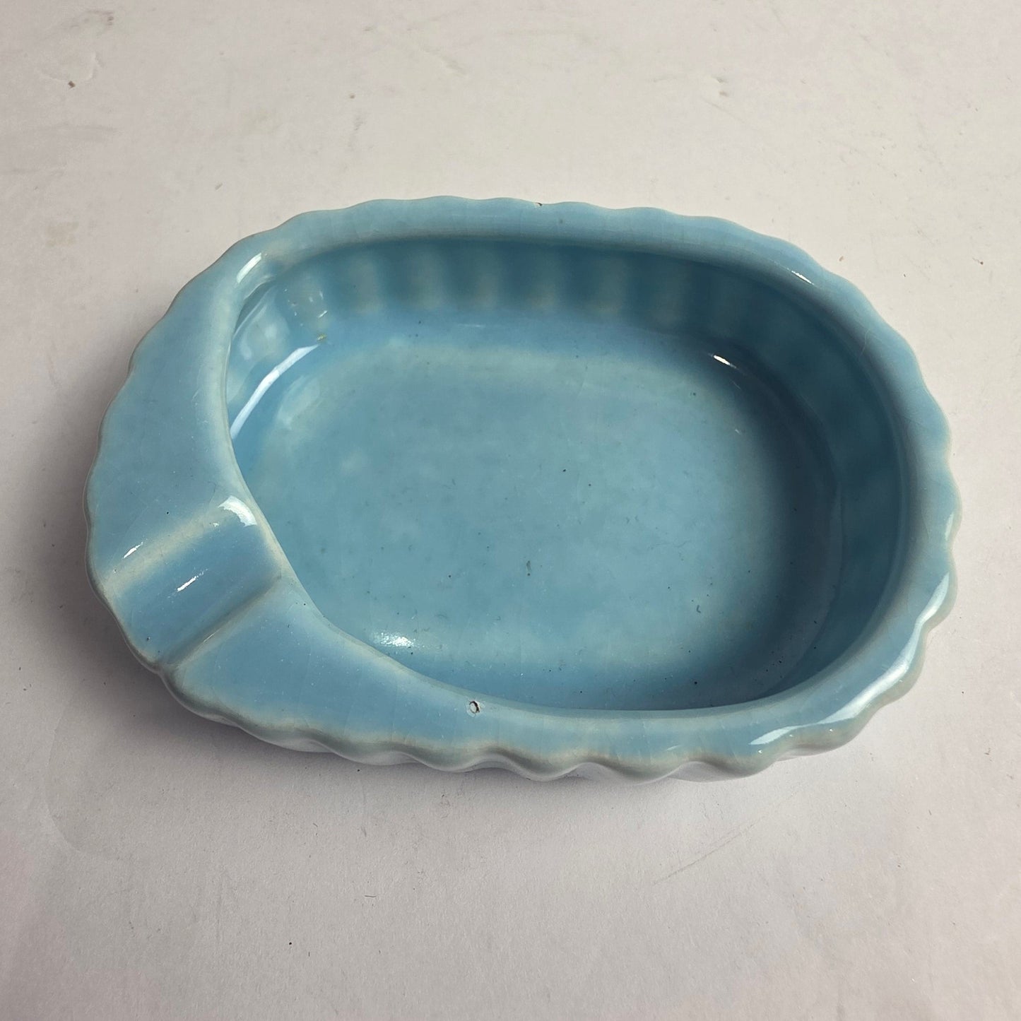 Vtg. Blue Ceramic Ashtray