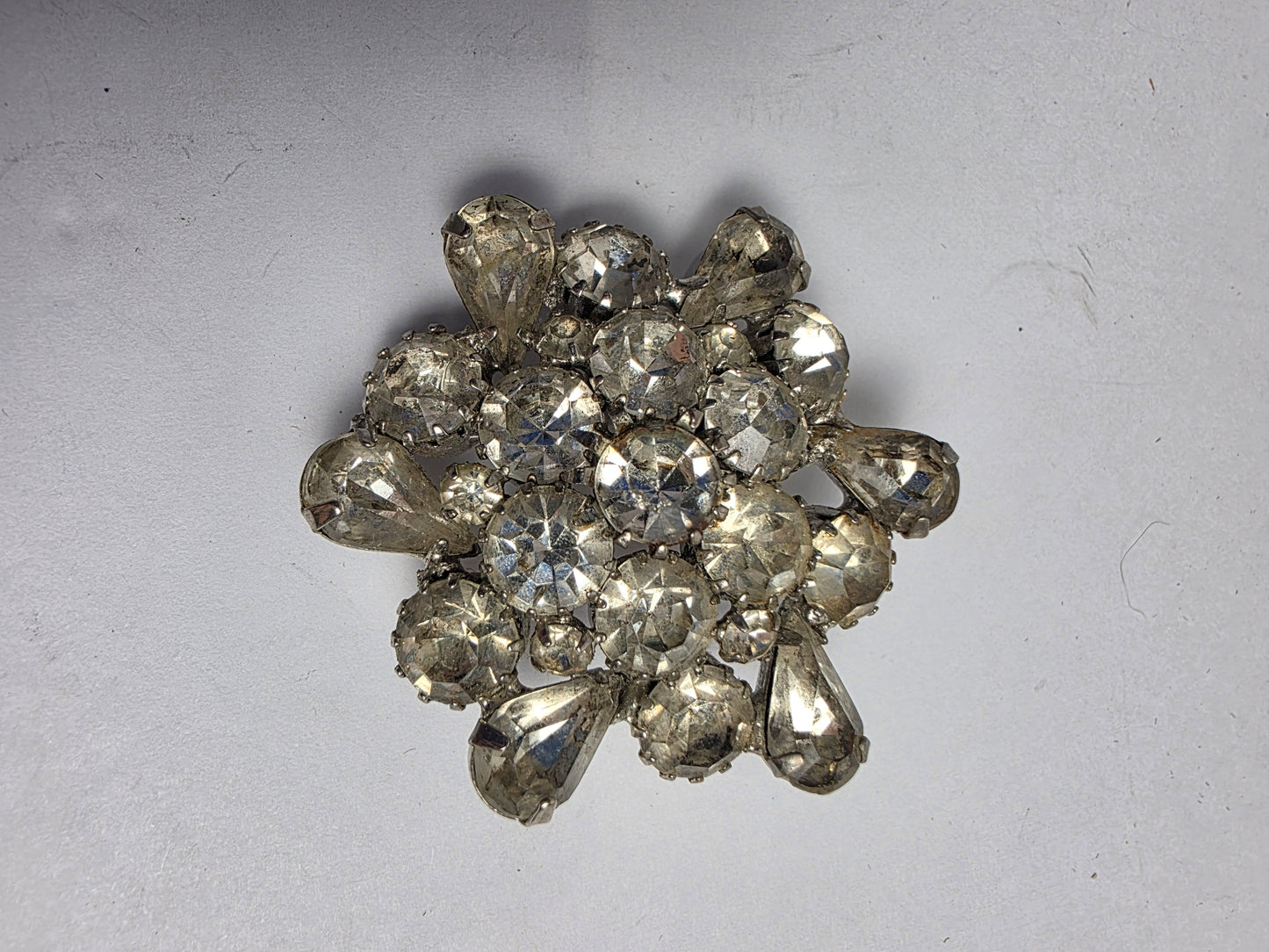 Vtg. Clear Rhinestone Brooch