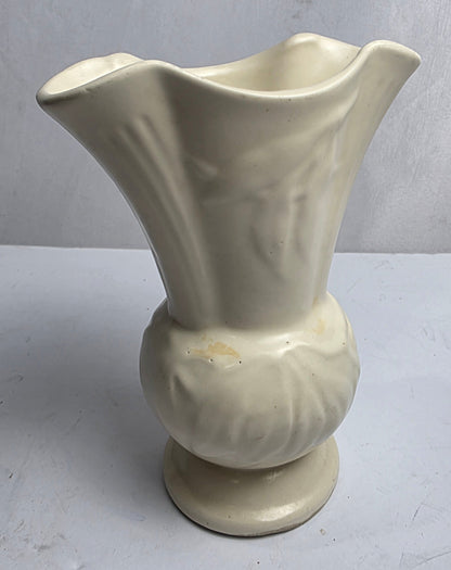 Vtg. Mid-Century Shawnee Pottery Ivory Fluted Vase