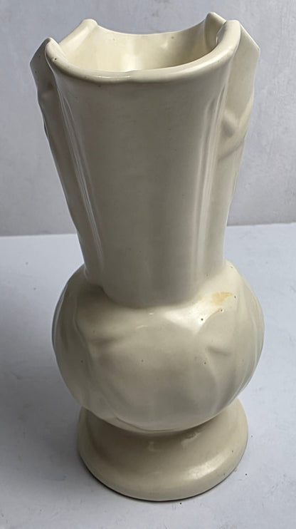 Vtg. Mid-Century Shawnee Pottery Ivory Fluted Vase