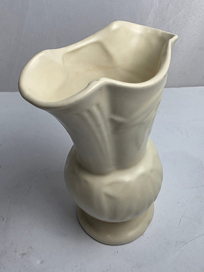 Vtg. Mid-Century Shawnee Pottery Ivory Fluted Vase