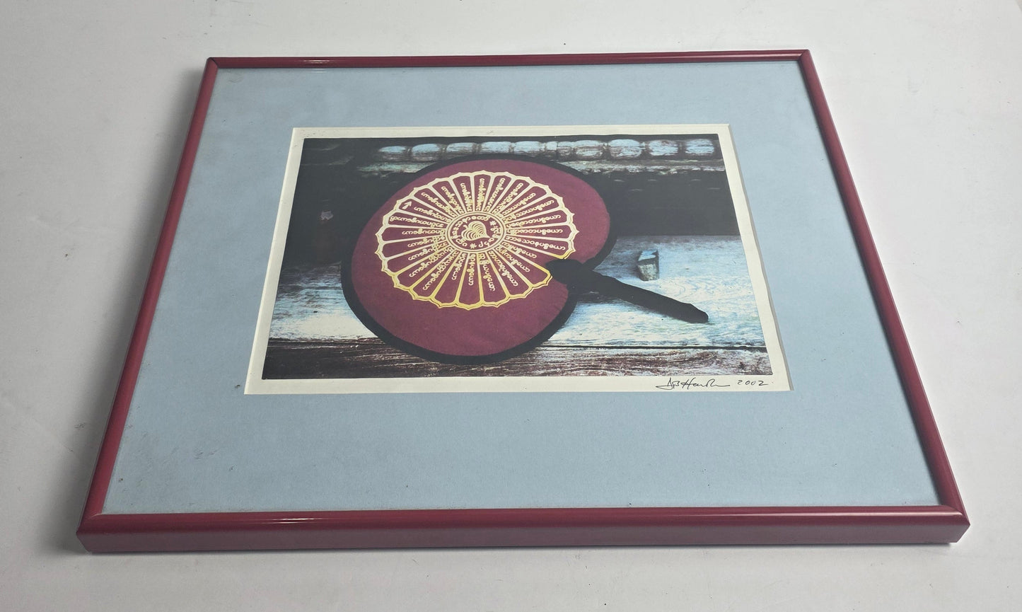 Vtg. Myanmar Burma Fan Signed 2002 (CSHW)