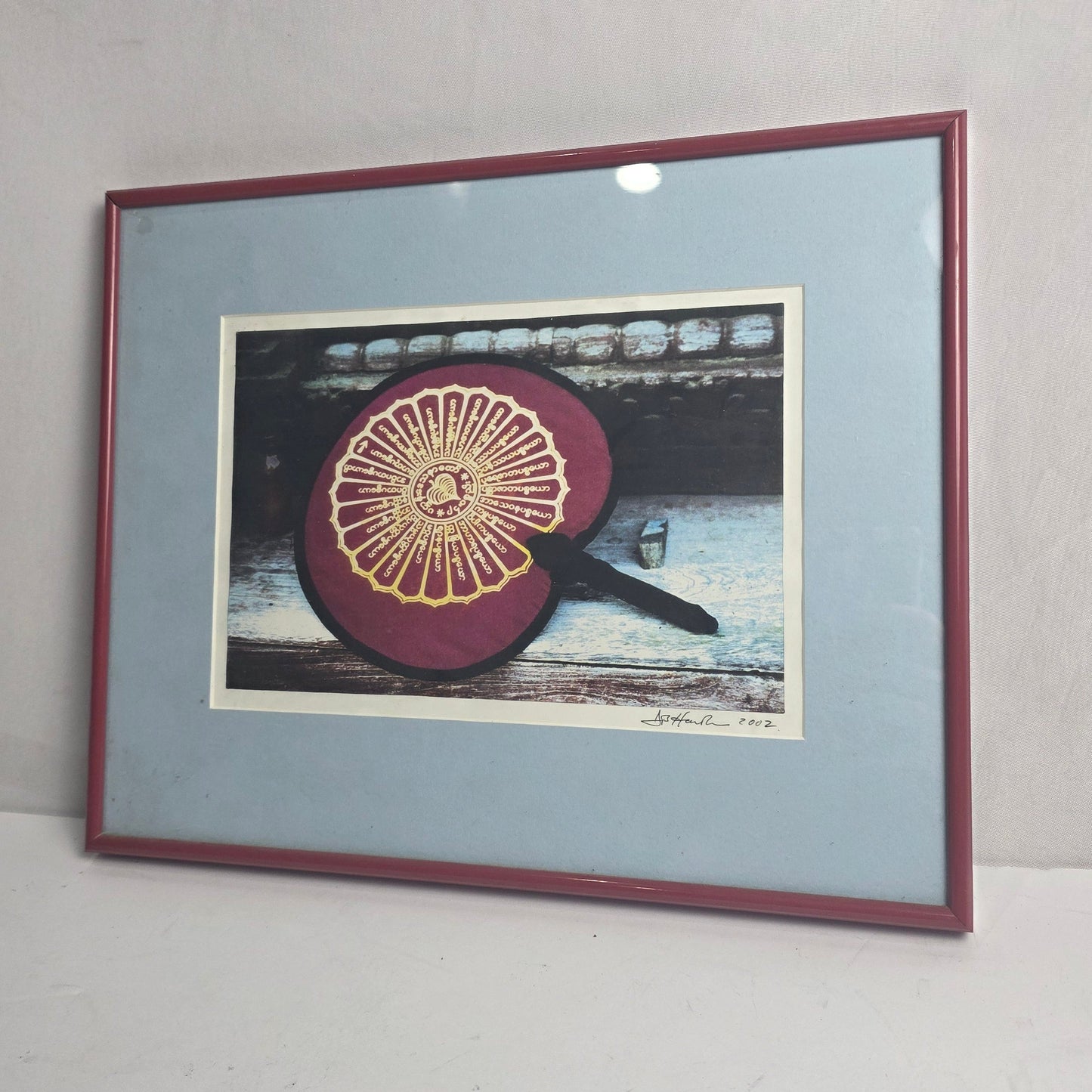Vtg. Myanmar Burma Fan Signed 2002 (CSHW)