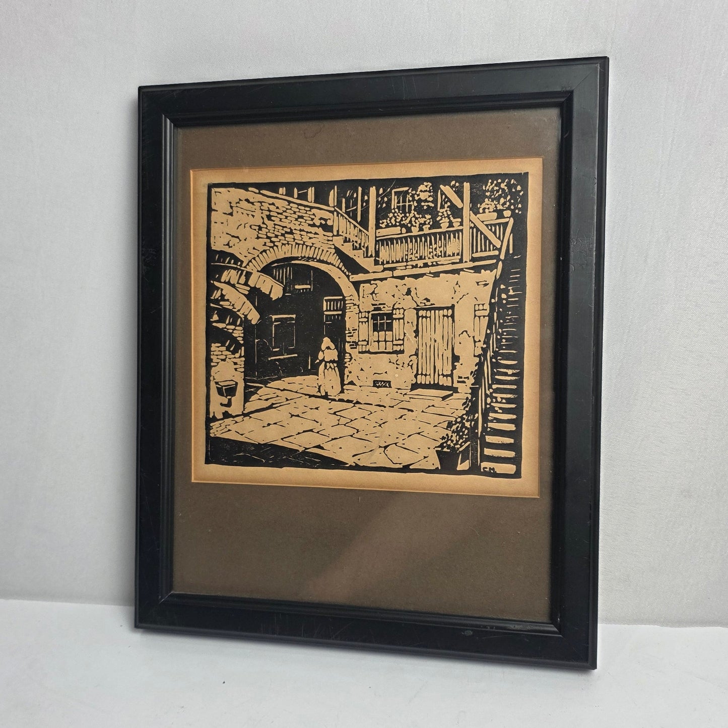 Vtg. French Quarter Courtyard" Clarence Millet Original Etching