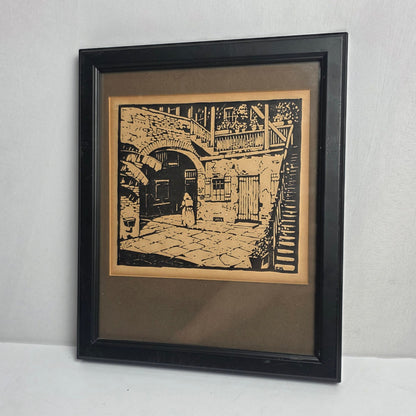 Vtg. French Quarter Courtyard" Clarence Millet Original Etching