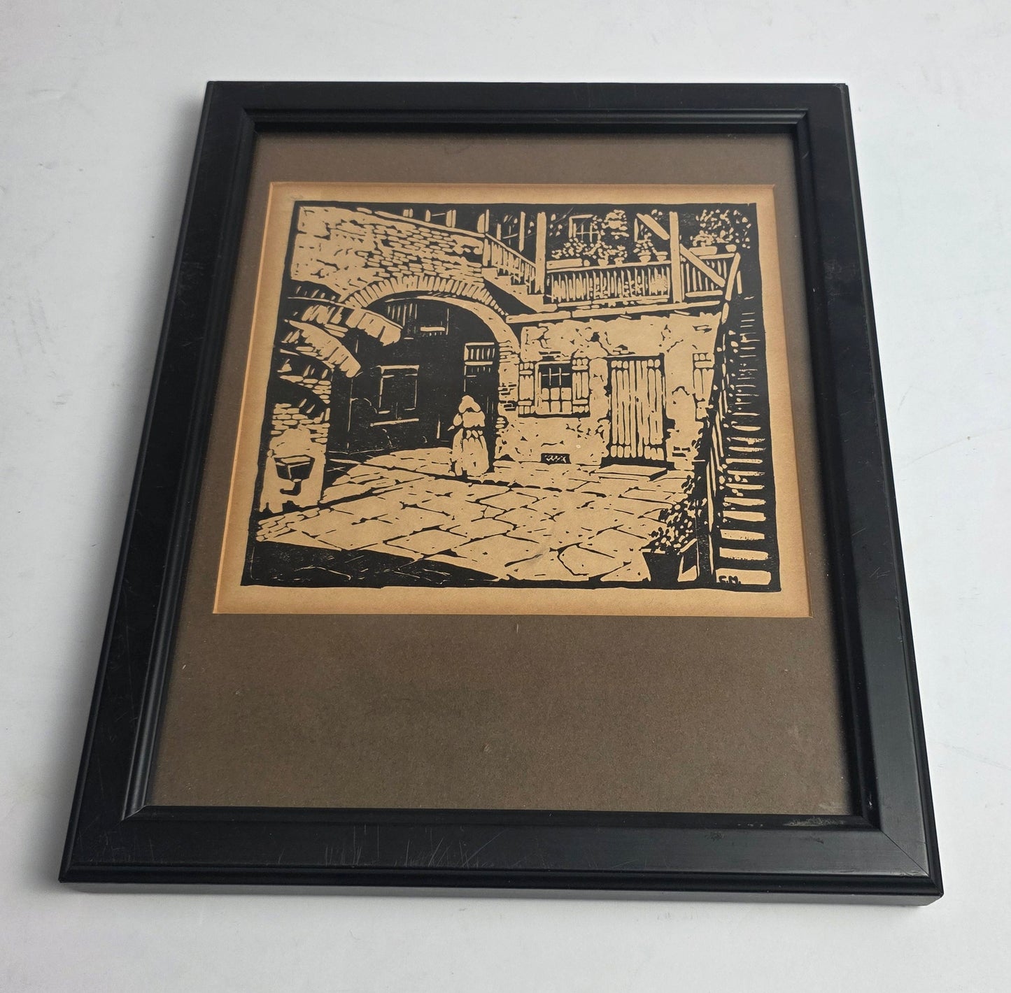 Vtg. French Quarter Courtyard" Clarence Millet Original Etching