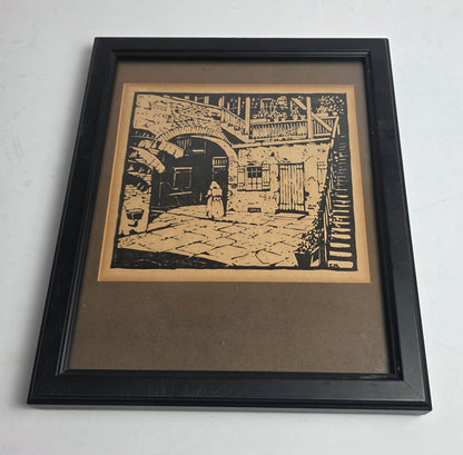 Vtg. French Quarter Courtyard" Clarence Millet Original Etching