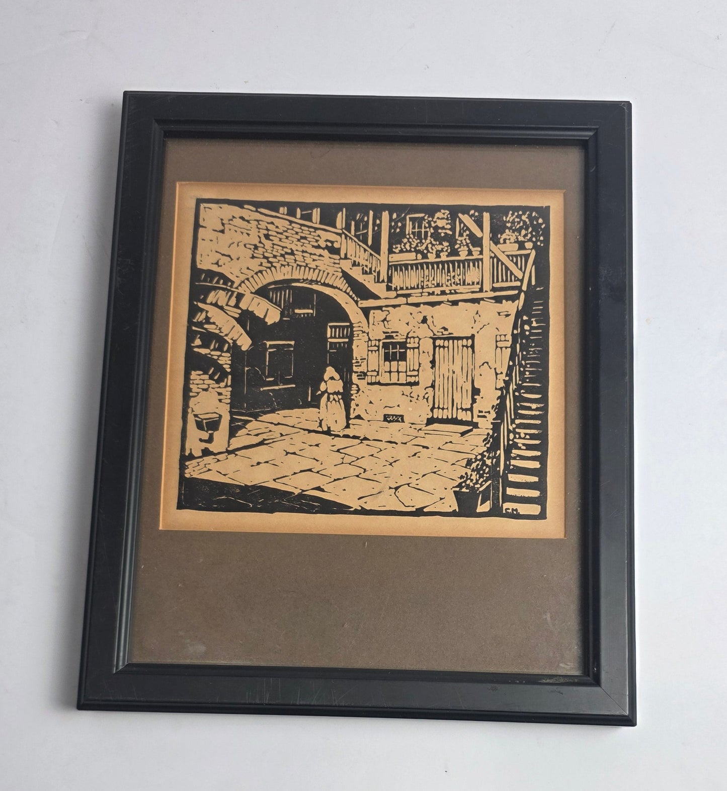 Vtg. French Quarter Courtyard" Clarence Millet Original Etching