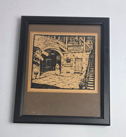 Vtg. French Quarter Courtyard" Clarence Millet Original Etching