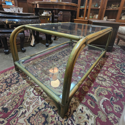 Vtg. MCM Vert Rattan Coffee Table