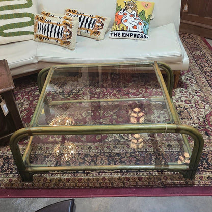 Vtg. MCM Vert Rattan Coffee Table