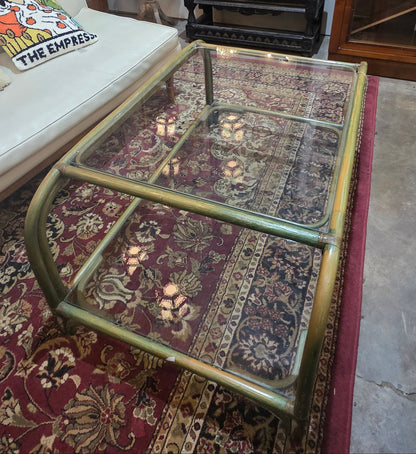 Vtg. MCM Vert Rattan Coffee Table