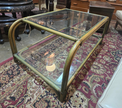 Vtg. MCM Vert Rattan Coffee Table