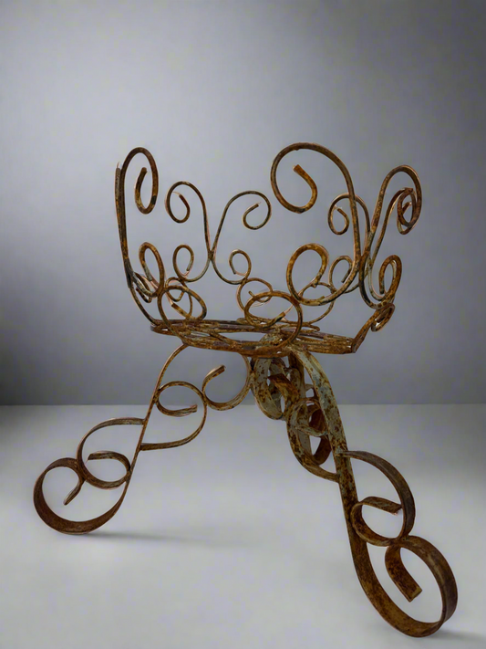 Vtg Wrought Iron Scrollwork Plant Holder