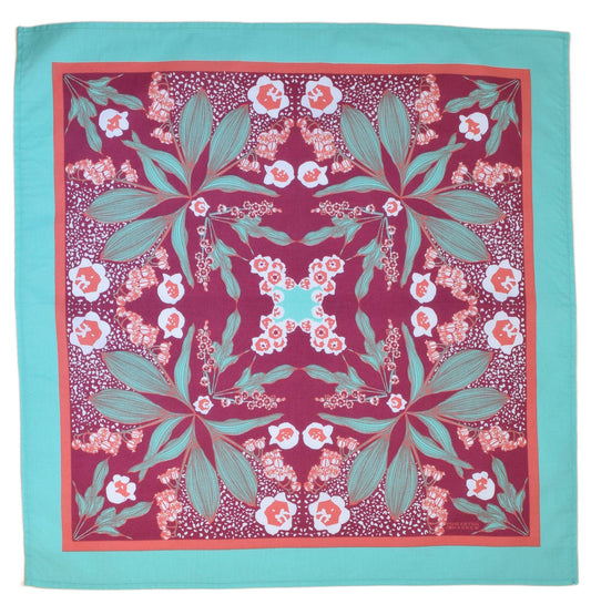 Lily of the Valley Bandana - 100% Cotton - Red and Teal