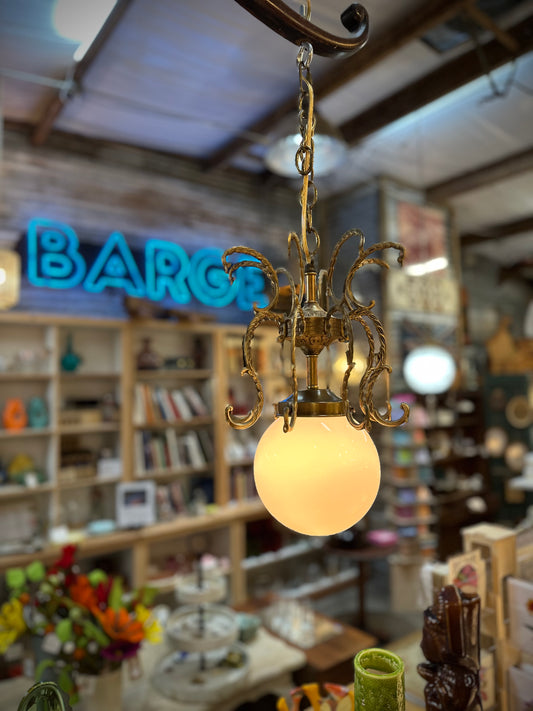 “Lily”Brass & Glass Globe Pendant Light – Vintage Style Hanging Lamp