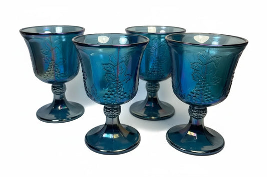 Vtg Blue Carnival Glasses CSBH (4)