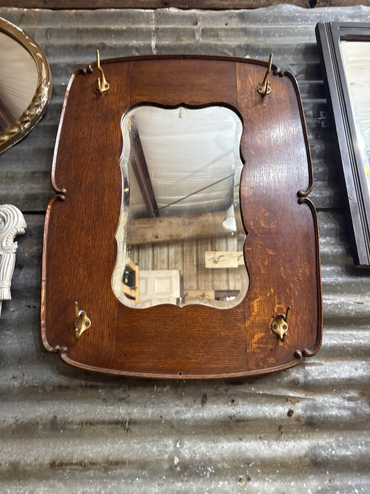 Vintage Hall Mirror - Oak w/ hooks