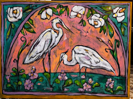 Egrets and Water Hyacinths