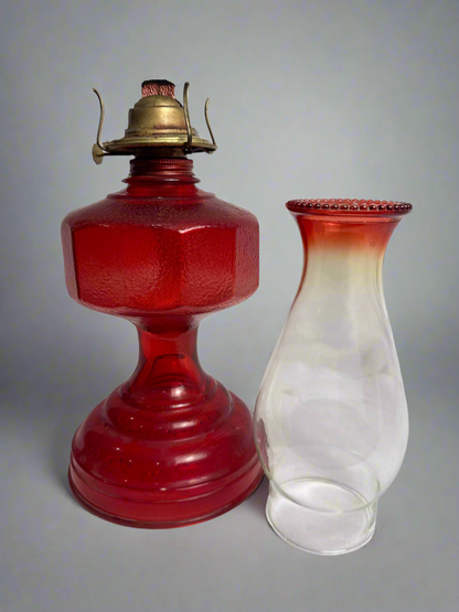 Ruby Pressed Glass Oil Lamp CSBH
