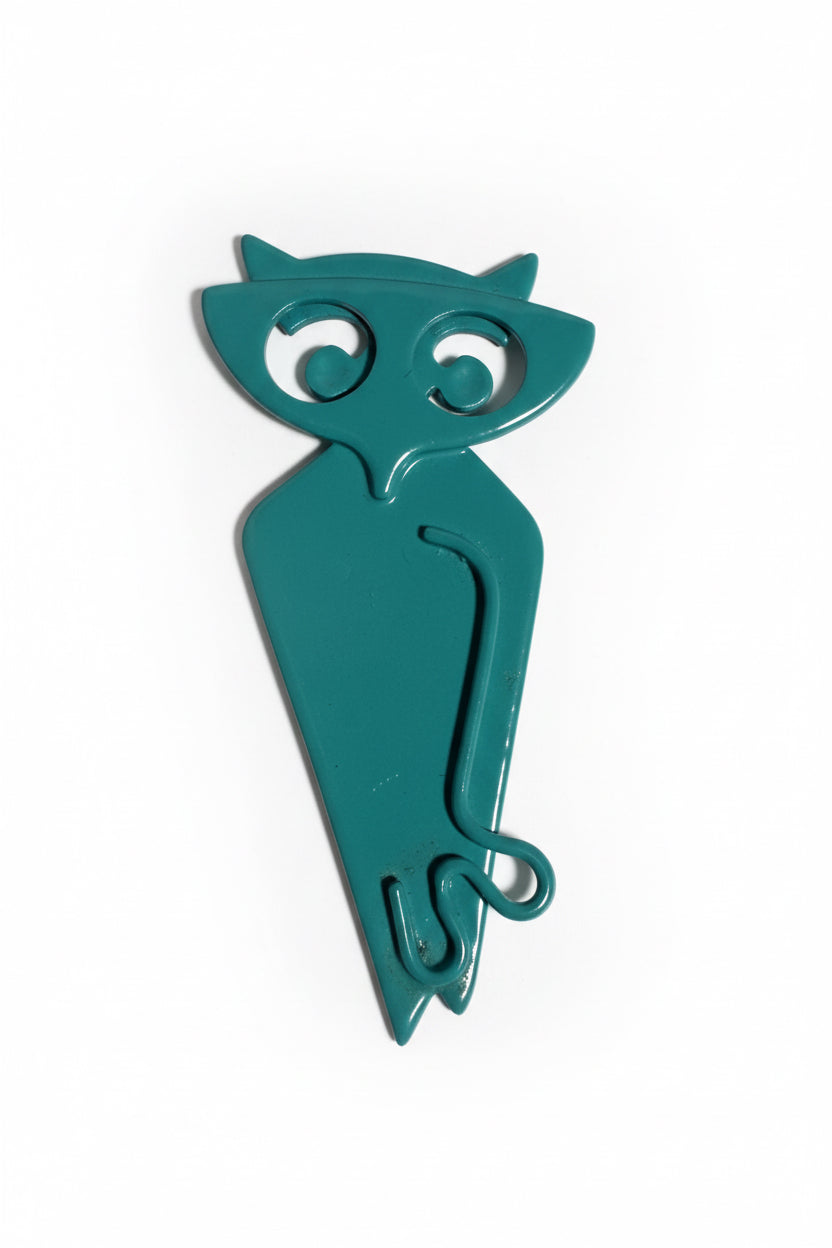 Vintage 1960s Transformative Teal Owl Brooch | MCM Stylized Enamel Pin csbh