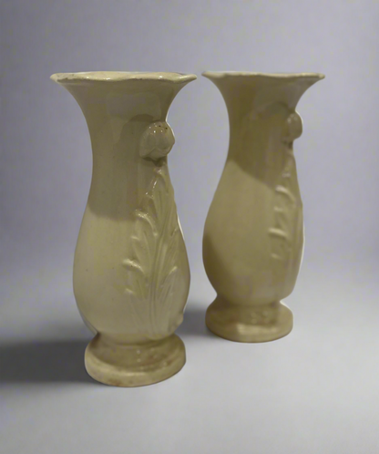 Brush McCoy Feather Relief Vase Pair