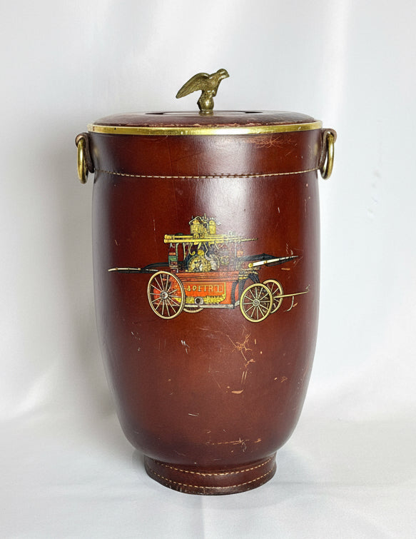 Vintage Loyal Papeete Leather Ice Bucket Reproduction of Fire Bucket 18" tall