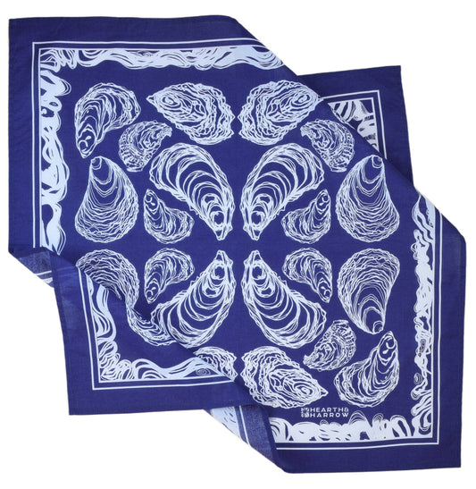 Oyster Bandana - 100% Cotton - Hand Printed - Royal Blue