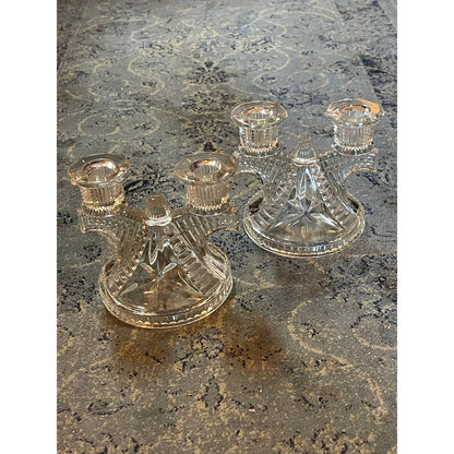 Federal Glass Wigwam Windmill double light candlestick holder set of 2