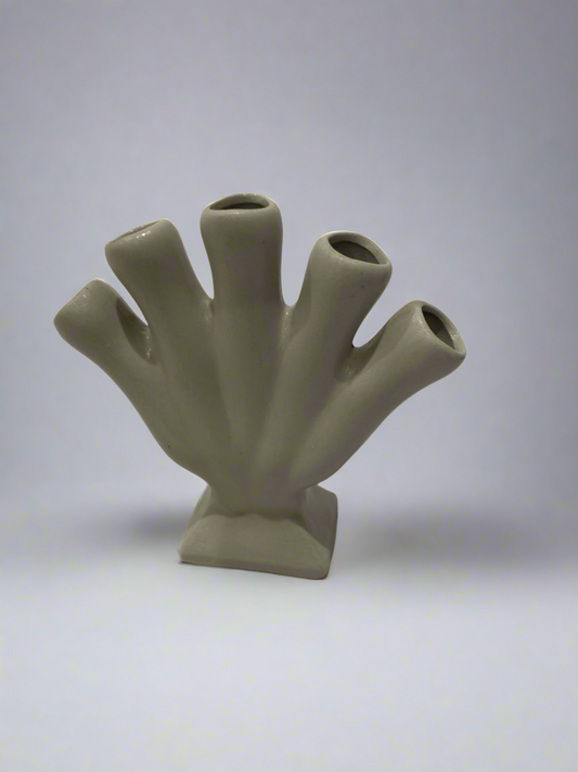 grey stoneware 5 finger tulip vase