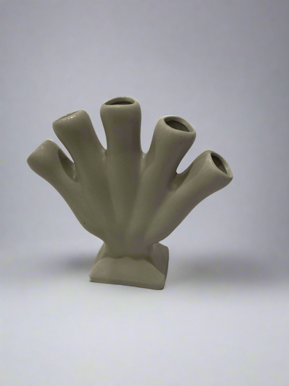 grey stoneware 5 finger tulip vase