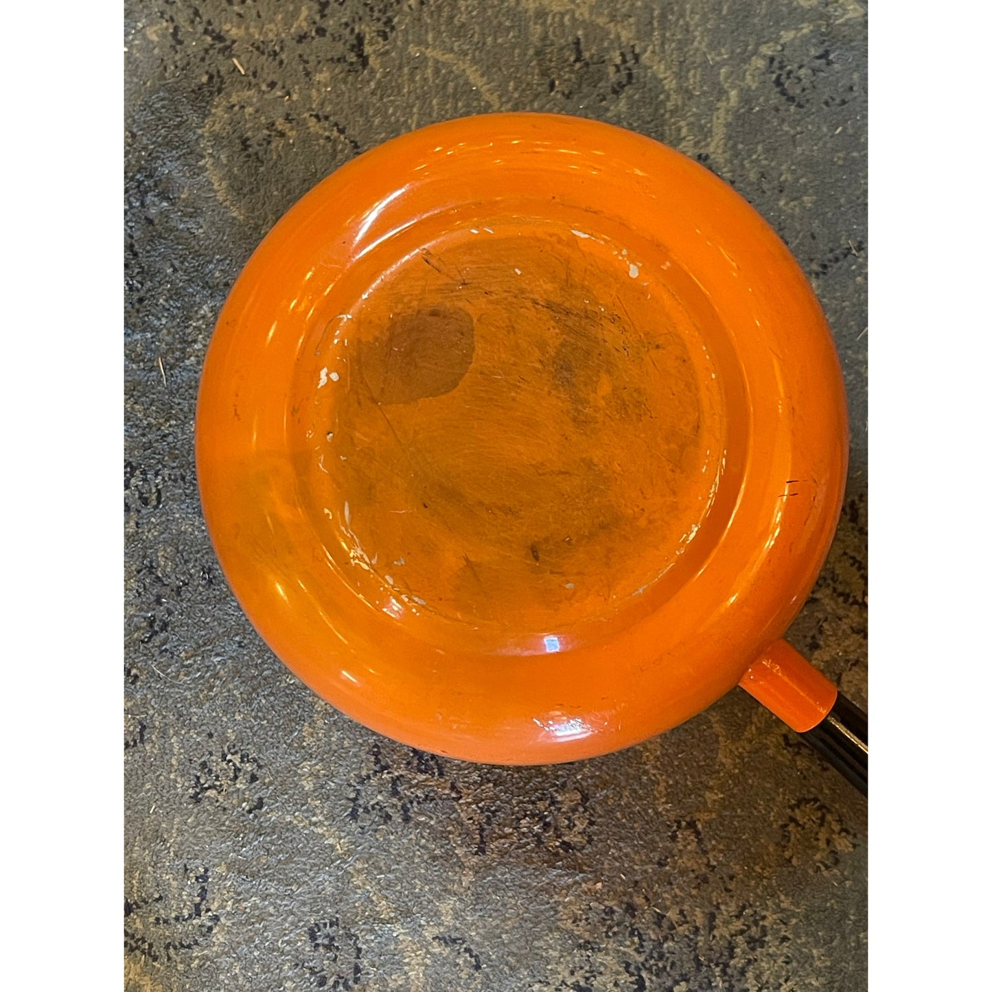 Vintage MCM Mid-Century Modern orange enamel over aluminum lidded fondue pot