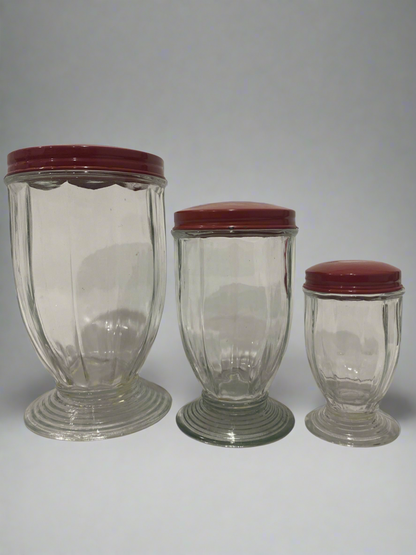 3 Glass Canisters red lid set