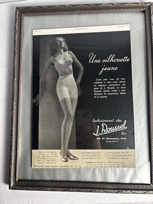 Vintage 1950 L'Illustration French Lingerie Ad - Framed J. Roussel Corset Print
