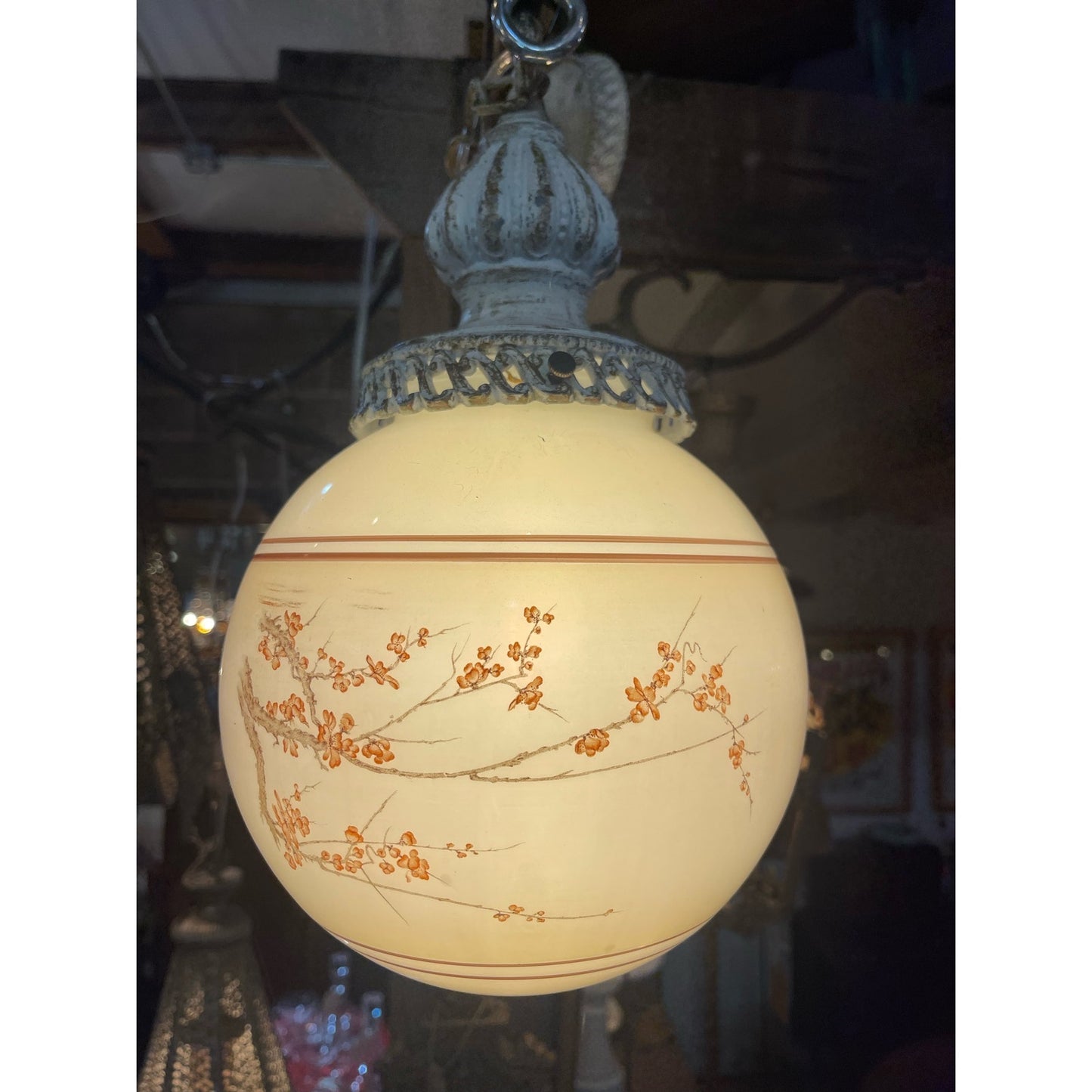 Vintage Asian Inspired handpainted cherry blossom swap plug in globe light