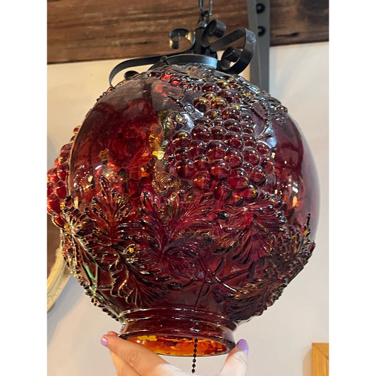 Vintage 60's red glass globe grape motif flash painted swap light WORKING