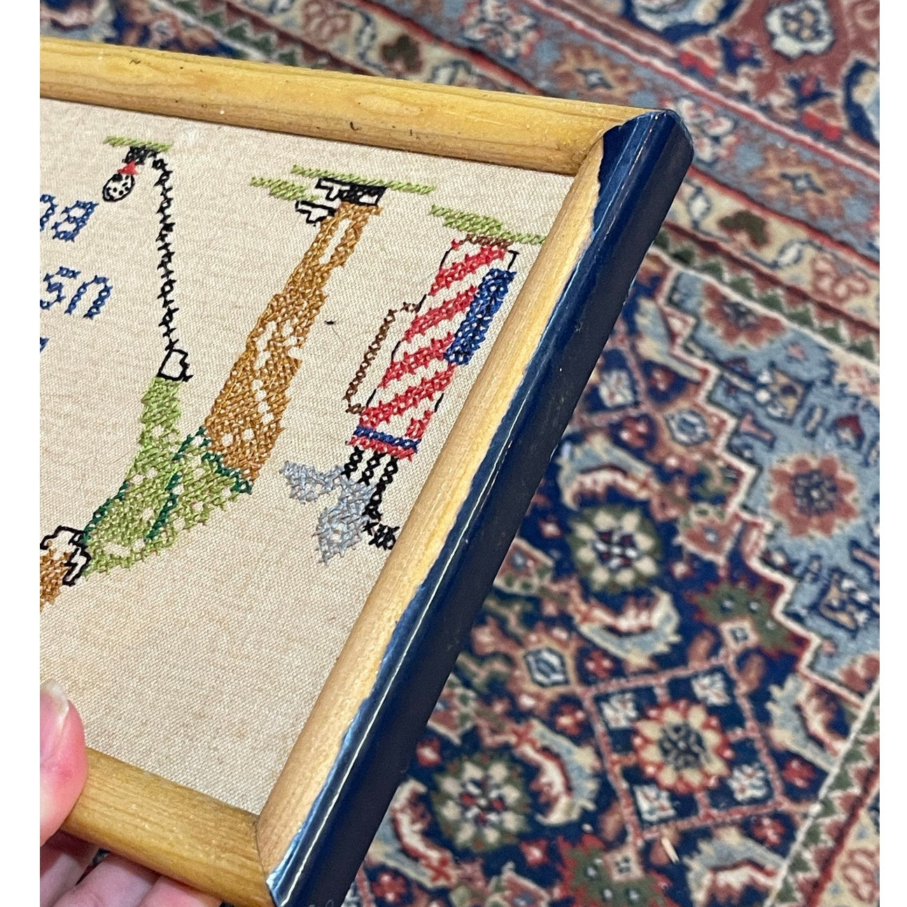 Vintage Cross Stitch Golf Funny Framed Wall Art 18.5x7.4"