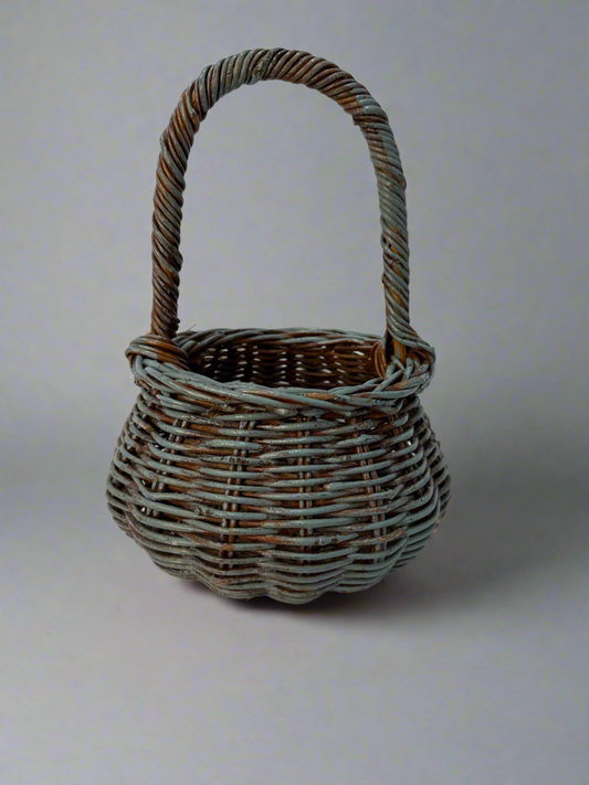 Vtg Basket Blue Rattan Basket