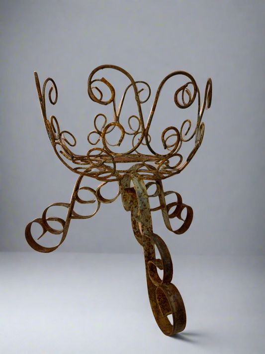 Vtg Wrought Iron Scrollwork Plant Holder