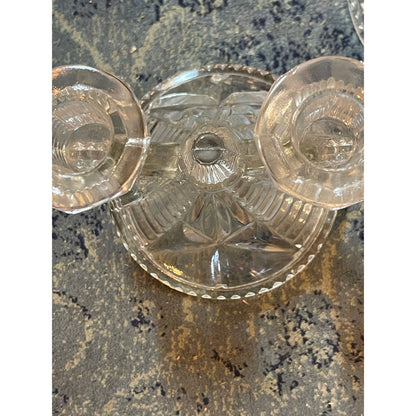 Federal Glass Wigwam Windmill double light candlestick holder set of 2