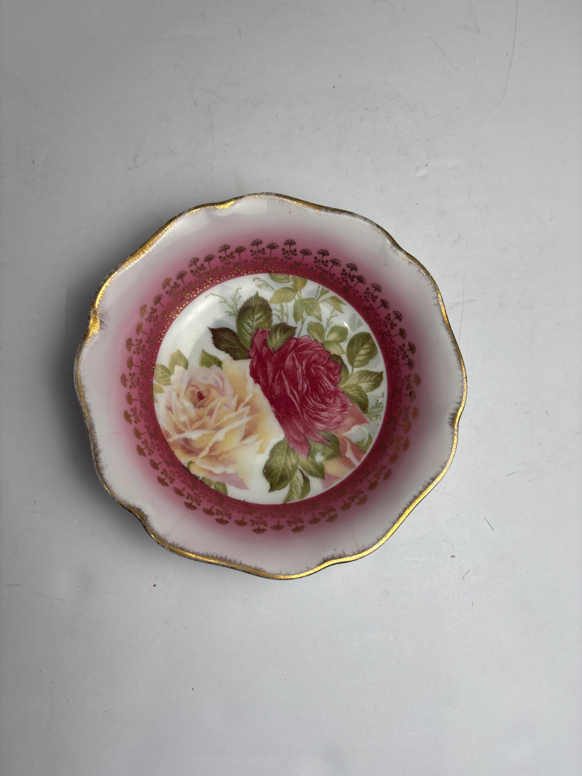 Vintage Rosenthal Bavaria Pink Rose Berry Bowl Set – Master Serving Bowl & 4 Berry Dishes with Gold Gilt Rim CSMB