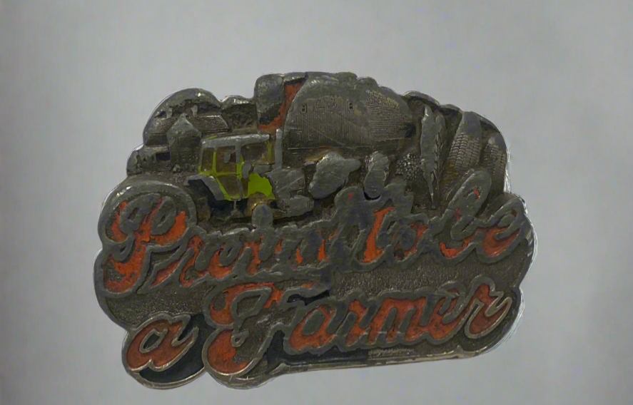 Vtg  “proud to be a farmer” metal belt buckle