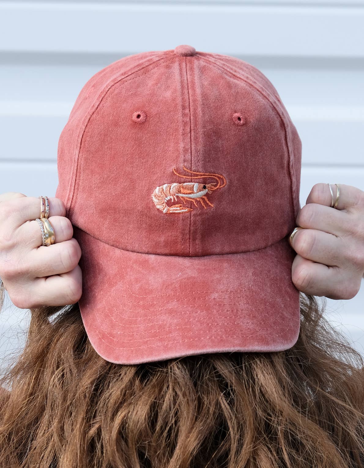 Embroidered Hat | Shrimp, Washed Brick Color