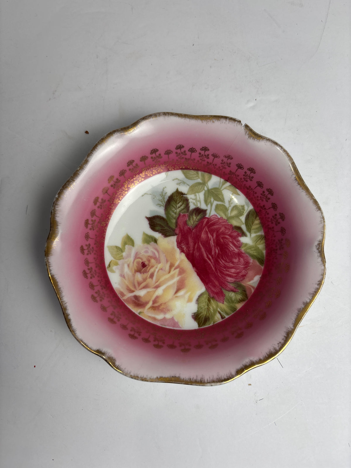 Vintage Rosenthal Bavaria Pink Rose Berry Bowl Set – Master Serving Bowl & 4 Berry Dishes with Gold Gilt Rim CSMB