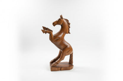 Vintage Hand-Carved Rearing Horse Sculpture