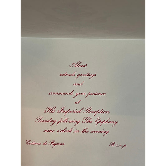 Vintage 1974 Alexis Imperial Reception invitation Russia and 2 admittance cards